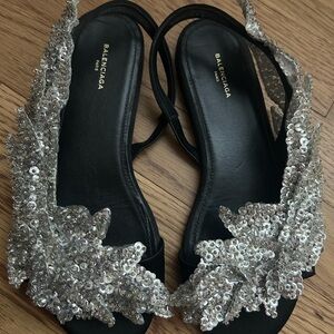 Balenciaga Flat Sandals with Silver Sequins